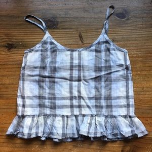 Cloth & Stone Plaid Ruffle Tank Top- Blue / White